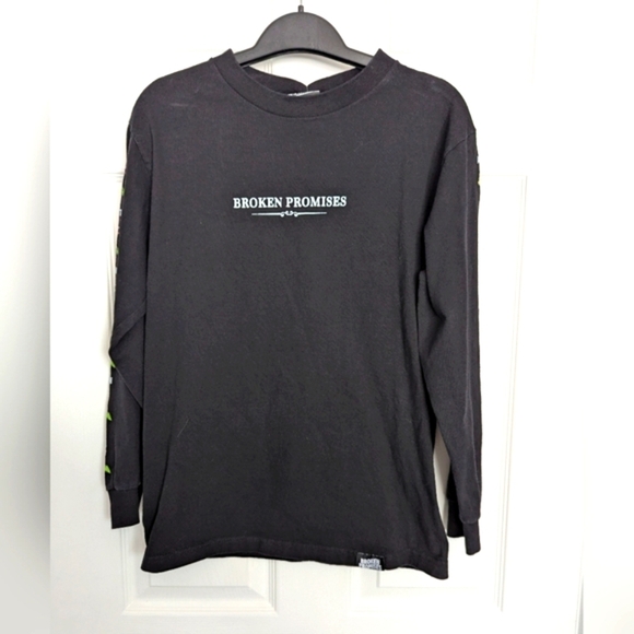 Broken Promises Unisex (Size Small) Black Tee with Graphics On Both Sleeves - Picture 3 of 12
